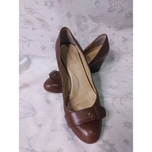 Lands End Women Sz‎ 7 Rich Chocolate Leather Wedge Shoe Heel Closed Toe Cushion